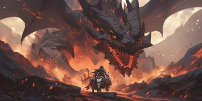 dragon rider battle in volcanic canyon