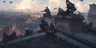 Parkour chase across rooftops